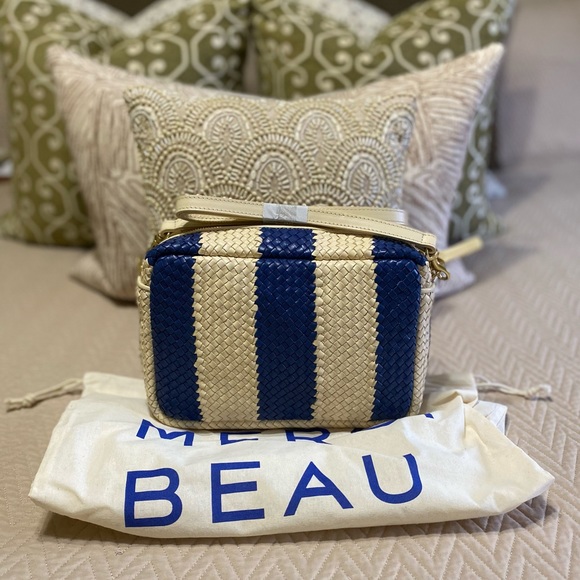 Clare V Woven Racing Stripe Marisol in Indigo & Cream - Picture 2 of 10